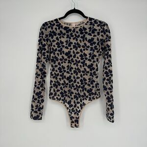 Victorias Secret Velvet Burnout Womens Bodysuit Size M Semi Sheer Floral Thong